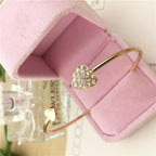 New Fashion Adjustable Stainless Steel Crystal Double Heart Bow Cuff Opening Bracelet For Women Jewelry Gift
