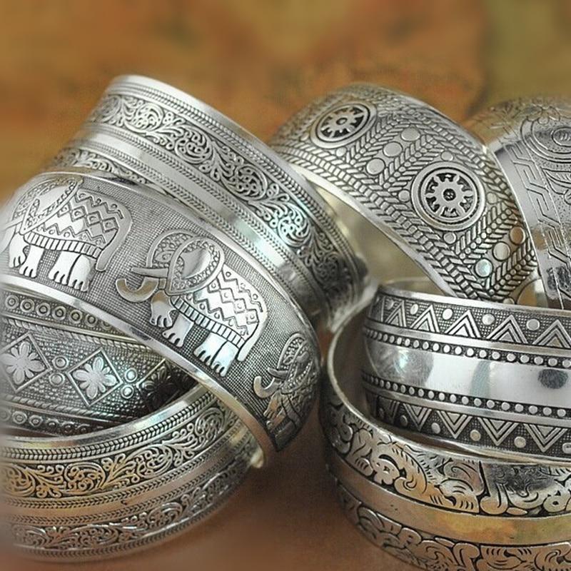 Big Elegant Luxury Amazing Classic Fashion Flower Metal Tibetan Indian Silver Vintage Retro Fashion Cuff Bracelet Bangle For Woman With Details of Animals - SJB-DIAMOND ELITES