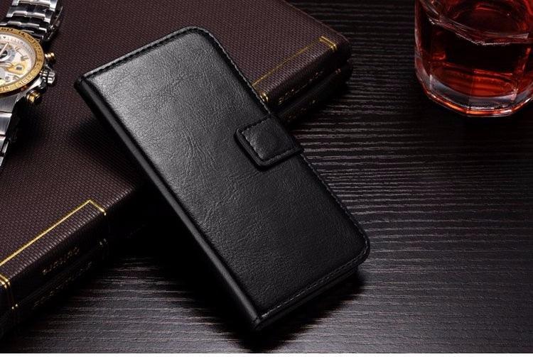 For iPhone X Case Cover for iPhone 8 7 6 6S Plus 5 5S 5SE Luxury PU Leather Flip Wallet Phone Cases Black Simple Card Holder With Magnetic Button Flip Leather Cover Stevvex
