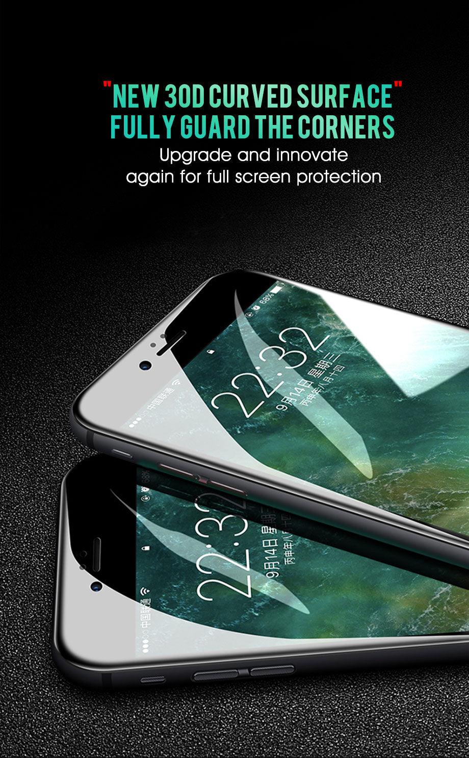 30D Curved Edge Full Cover Protective Glass On The For iPhone 7 8 6 6S Plus Tempered Screen Protector For X XR XS Max Glass Film Tempered Glass Anti Scratch Phone Screen Protector iPhone Glass Stevvex