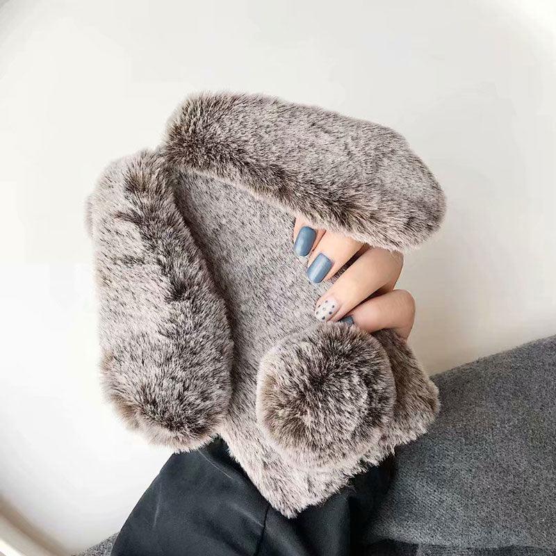 Cute Stuffed Plush Fluffy Case For iPhone 13 12 11 Pro XS Max X XR 12Mini Rabbit Ears Furry fluffy Fur Plush Warm Cover for iPhone 6 6S 7 8 Plus Phone Case Stevvex
