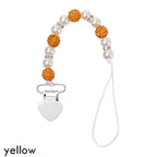 Handmade Shiny Pacifier Clip Chain Infant Nipple Holder Wooden Beaded Crystal Nipple Leash Strap Metal Pacifier Clips For Baby