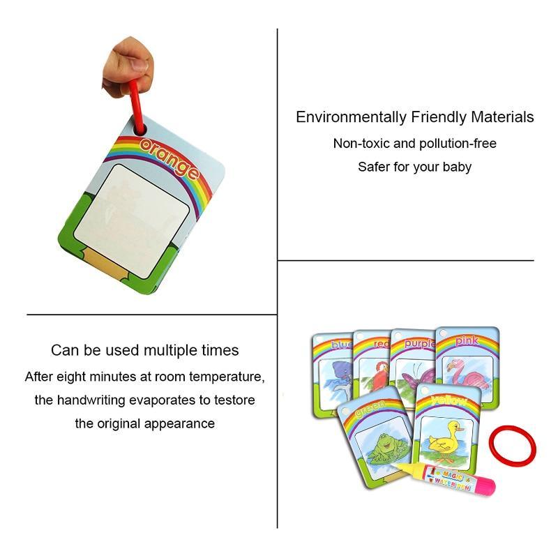 New Magic Doodle Card Water Drawing Card Kids Learn Number/Color/Shape in English 8/10 Pcs with 1 Pcs Water Pen Coloring Toy - SJB-DIAMOND ELITES