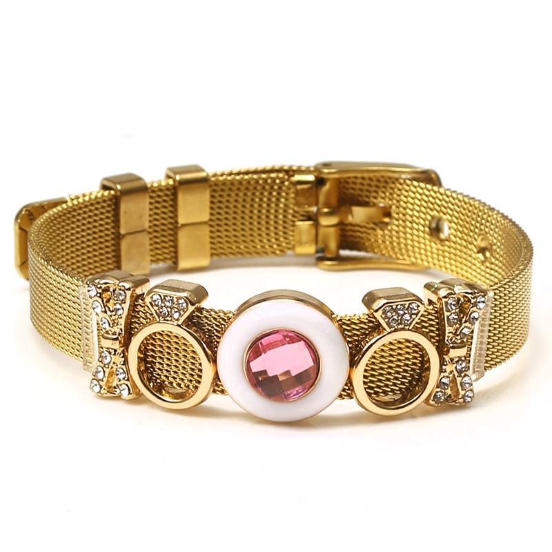 Two-tone Stainless Steel  Bracelets For Women Men Golden Love Heart Beaded  Ribbon  Bracelet & Bangle Gifts - SJB-DIAMOND ELITES