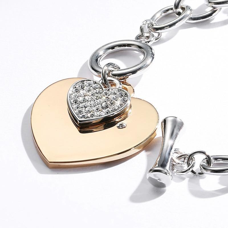 Gold Love Heart Charm Bracelets For Women Accessories Silver Color Link Chain Bracelets & Bangles Trendy Jewelry Design - SJB-DIAMOND ELITES