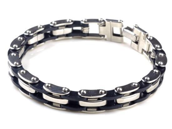 Men Stainless Steel Link Chain Bracelets & Bangles Men's Cuff  Wristband Biker Motorcycle Black Silicone Bracelet - SJB-DIAMOND ELITES