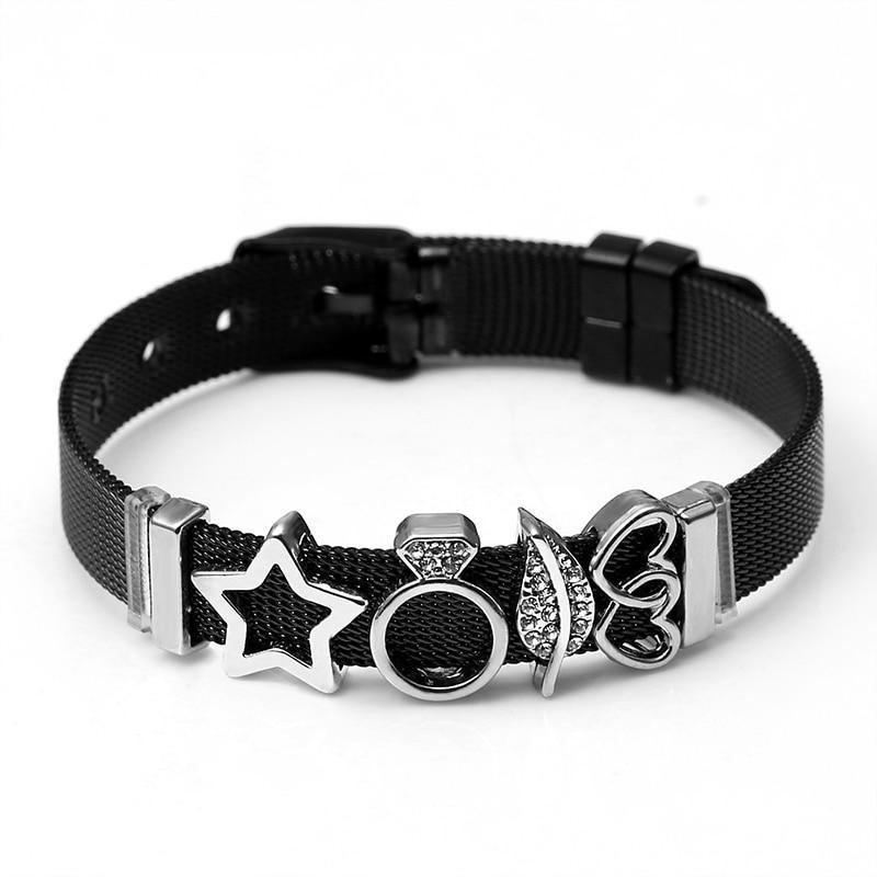 Two-tone Stainless Steel  Bracelets For Women Men Golden Love Heart Beaded  Ribbon  Bracelet & Bangle Gifts - SJB-DIAMOND ELITES