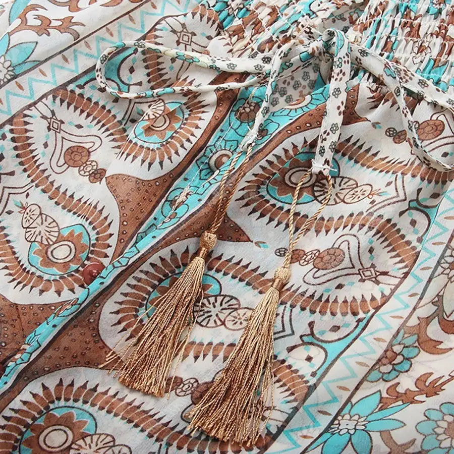 TEELYNN boho long dress Vintage 2023 floral print Chiffon three quarter sleeve v-neck summer Gypsy Hippie women dresses vestidos