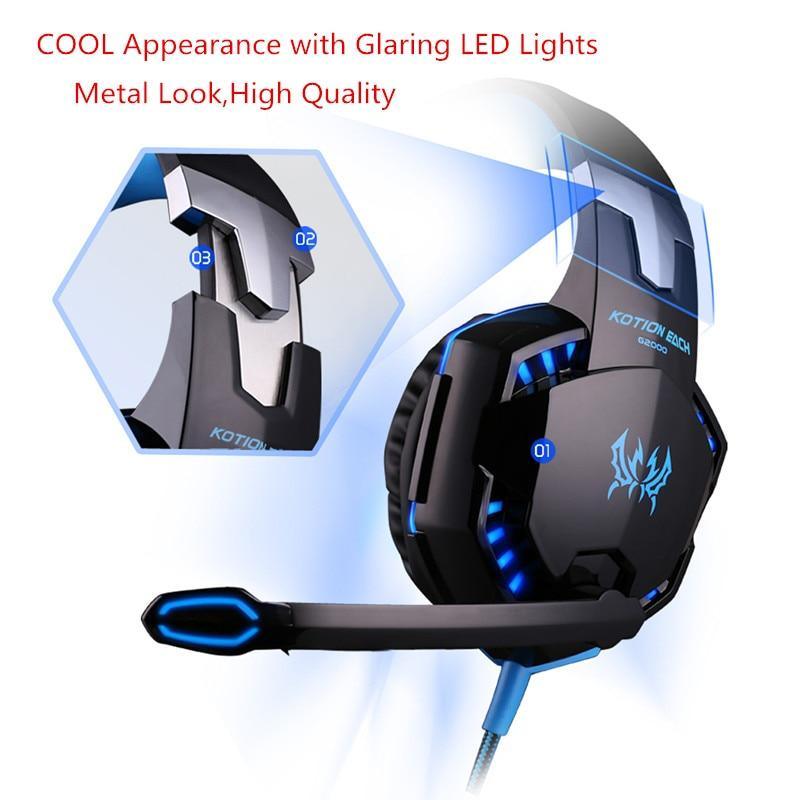 NEW STEVVEX Modern G2000 G9000 Gaming Headsets Big Headphones with Light Mic Stereo Earphones Deep Bass for PC Computer, Laptop and Gaming - SJB-DIAMOND ELITES