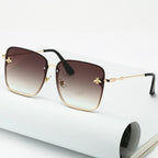 New Fashion Lady Oversize Rimless Square Bee Sunglasses For Women  With Small Bee Glasses Design Gradient Sunglasses With UV400
