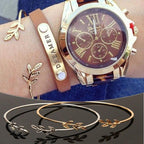 Elegant Silver Gold Leaf Fashion Simple Gold Silver Plated Cuff Bracelets For WomenIn Modern Jewelry style - SJB-DIAMOND ELITES