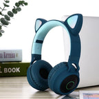 STEVVEX New Luxury Interesting LED Cat Ear Noise Cancelling Headphones Bluetooth 5.0  For Young People and  Kids Headset Support TF Card 3.5mm Plug With Mic - SJB-DIAMOND ELITES