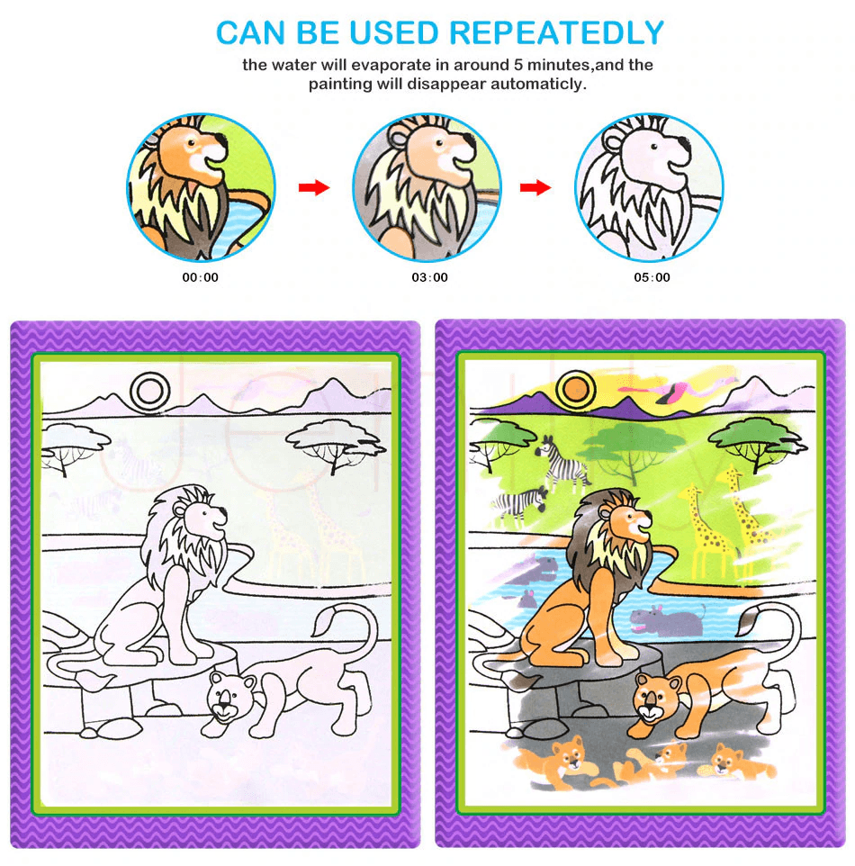 Modern Coloring Magic Water Drawing Book With Pen For Kids and Baby Educational Toy Animals Painting Writing Doodle Cloth Book Kids Drawing Board - SJB-DIAMOND ELITES