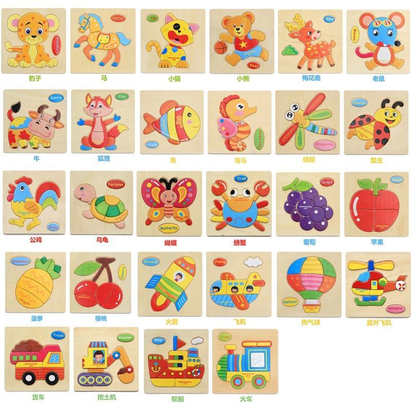 Wooden 3D Stevvex Modern Interesting Baby Learning Puzzles for Children Cartoon Animal Fruit Puzzles Intelligence Kids Children Educational Toy - SJB-DIAMOND ELITES
