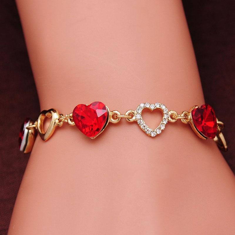 Elegant Luxury Diamond Romantic Heart Bracelets for Women Gold Color Crystal Charm Bracelets Bangles Fashion Jewelry Bracelet Style - SJB-DIAMOND ELITES