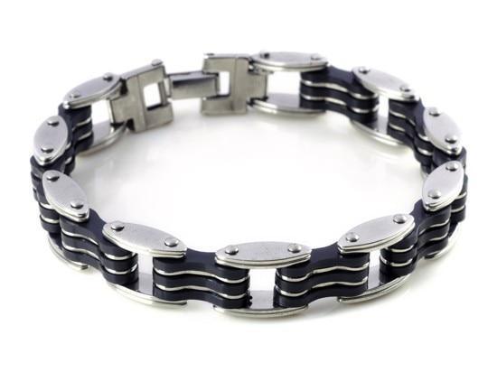 Men Stainless Steel Link Chain Bracelets & Bangles Men's Cuff  Wristband Biker Motorcycle Black Silicone Bracelet - SJB-DIAMOND ELITES