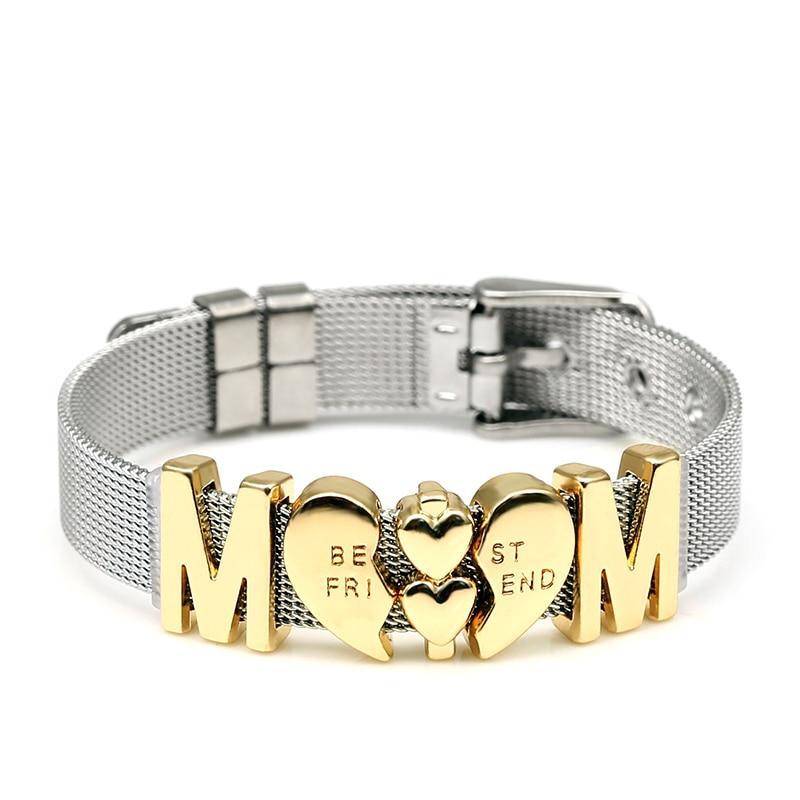 Two-tone Stainless Steel  Bracelets For Women Men Golden Love Heart Beaded  Ribbon  Bracelet & Bangle Gifts - SJB-DIAMOND ELITES