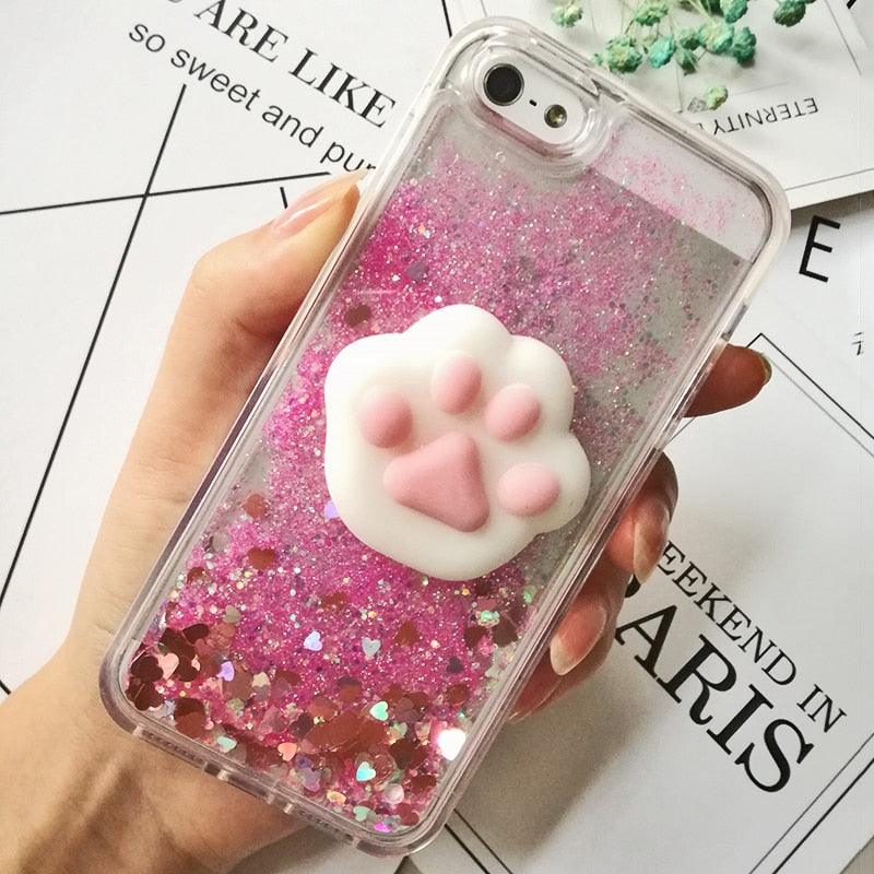 3D  Cat Case For Iphone 5s Se 7 7 Plus Case Liquid Quicksand Glitter Silicone Case For Iphone 8 8 Plus X 6 6s Cover  Rubber Silicone Phone Case Stevvex