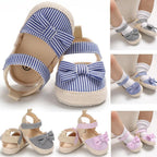 Newborn Baby Girl Striped Bow Sandals Soft Shoes Infants Anti-Slip Sneaker New Fashion Clogs 0-18M Stevvex
