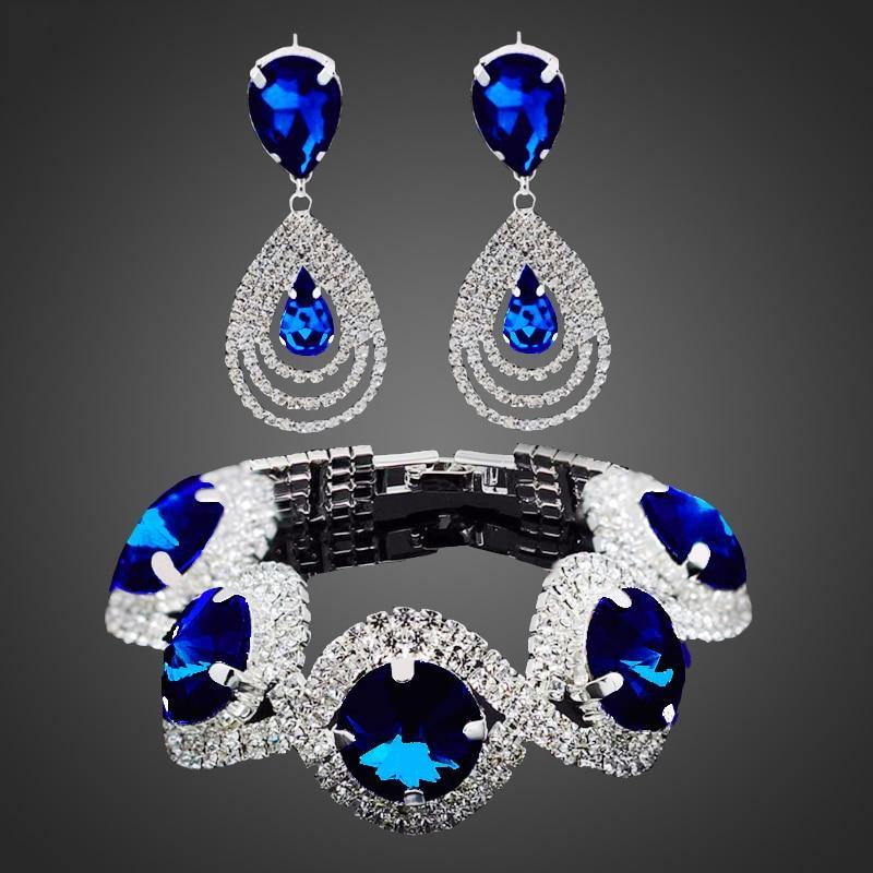 Luxury Woman Elegant Wedding Bridal Jewelry Sets For Women Rhinestone Austrian Crystal Jewelry Set Bracelet Earrings Set - SJB-DIAMOND ELITES