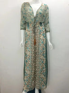 TEELYNN boho long dress Vintage 2023 floral print Chiffon three quarter sleeve v-neck summer Gypsy Hippie women dresses vestidos