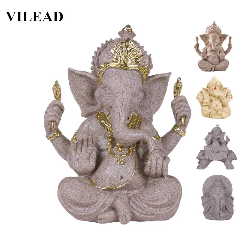 home decoration Nature Sandstone Indian Ganesha Figurine Religious Hindu Elephant God Statues Fengshui Elephant-Headed Buddha Lootquake LLC