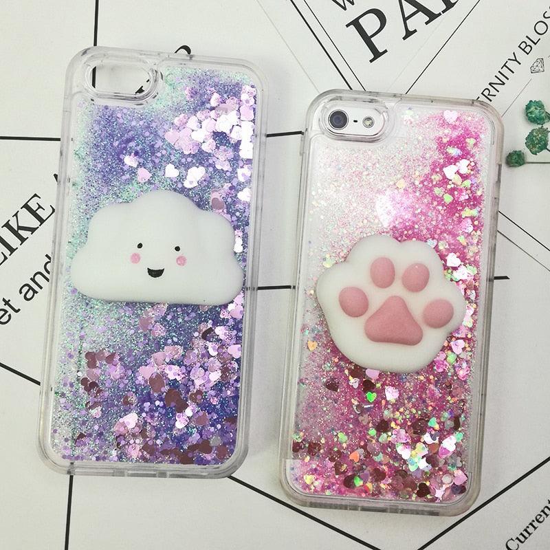 3D  Cat Case For Iphone 5s Se 7 7 Plus Case Liquid Quicksand Glitter Silicone Case For Iphone 8 8 Plus X 6 6s Cover  Rubber Silicone Phone Case Stevvex