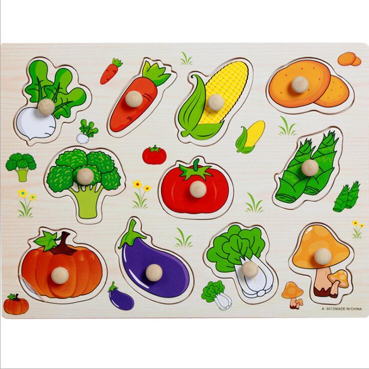 Kid Early Educational Table With Shapes of Vegetables and Animals Baby Hand Grasp Wooden Puzzle Toy Alphabet And Digit Learning Education Child Wood Toy - SJB-DIAMOND ELITES