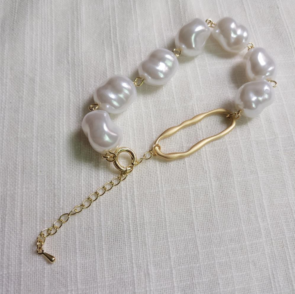New Handmade Imitation Pearls Gold Metal Link Chain Bracelets for Women Girl Summer Party Luxury Jewelry Gift - SJB-DIAMOND ELITES