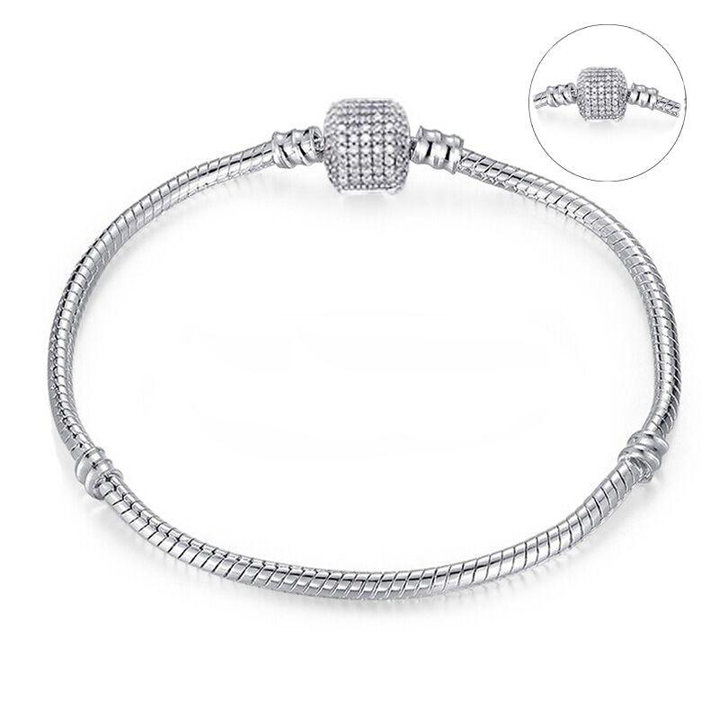 Luxury Modern High Quality Authentic Silver Color Snake Chain Fine Bracelet Fit European Charm Bracelet for Women With Heart and Star - SJB-DIAMOND ELITES