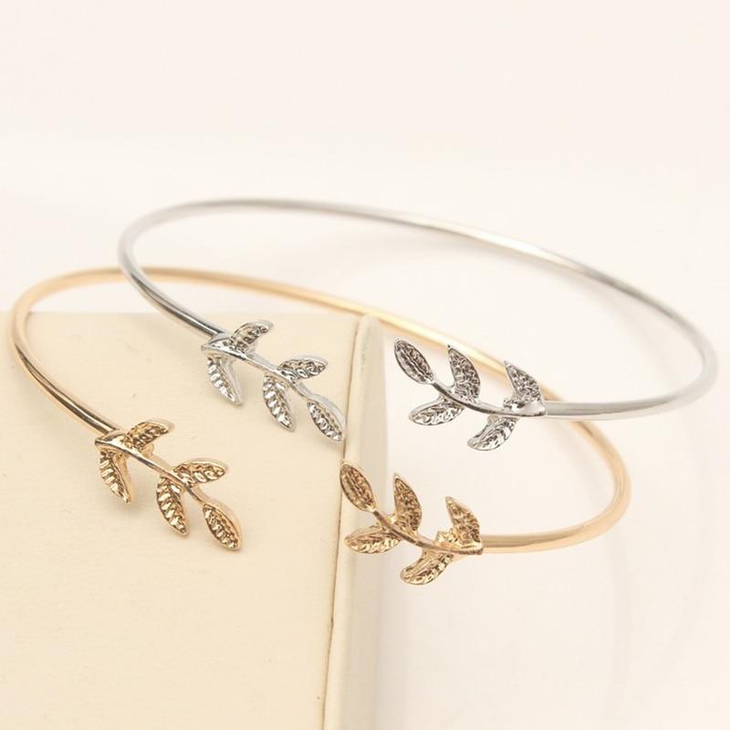 Elegant Silver Gold Leaf Fashion Simple Gold Silver Plated Cuff Bracelets For WomenIn Modern Jewelry style - SJB-DIAMOND ELITES