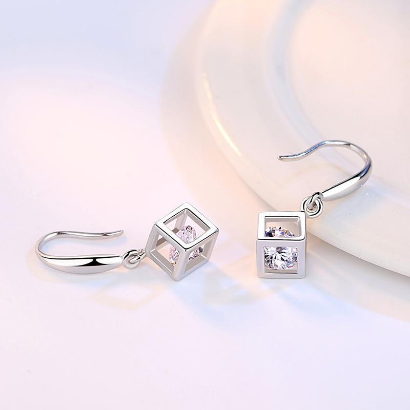 New Style Stamp Silver Color Jewelry Luxury Sets Zircon Elegant Square Cube Necklace Earrings Bracelet For Women - SJB-DIAMOND ELITES