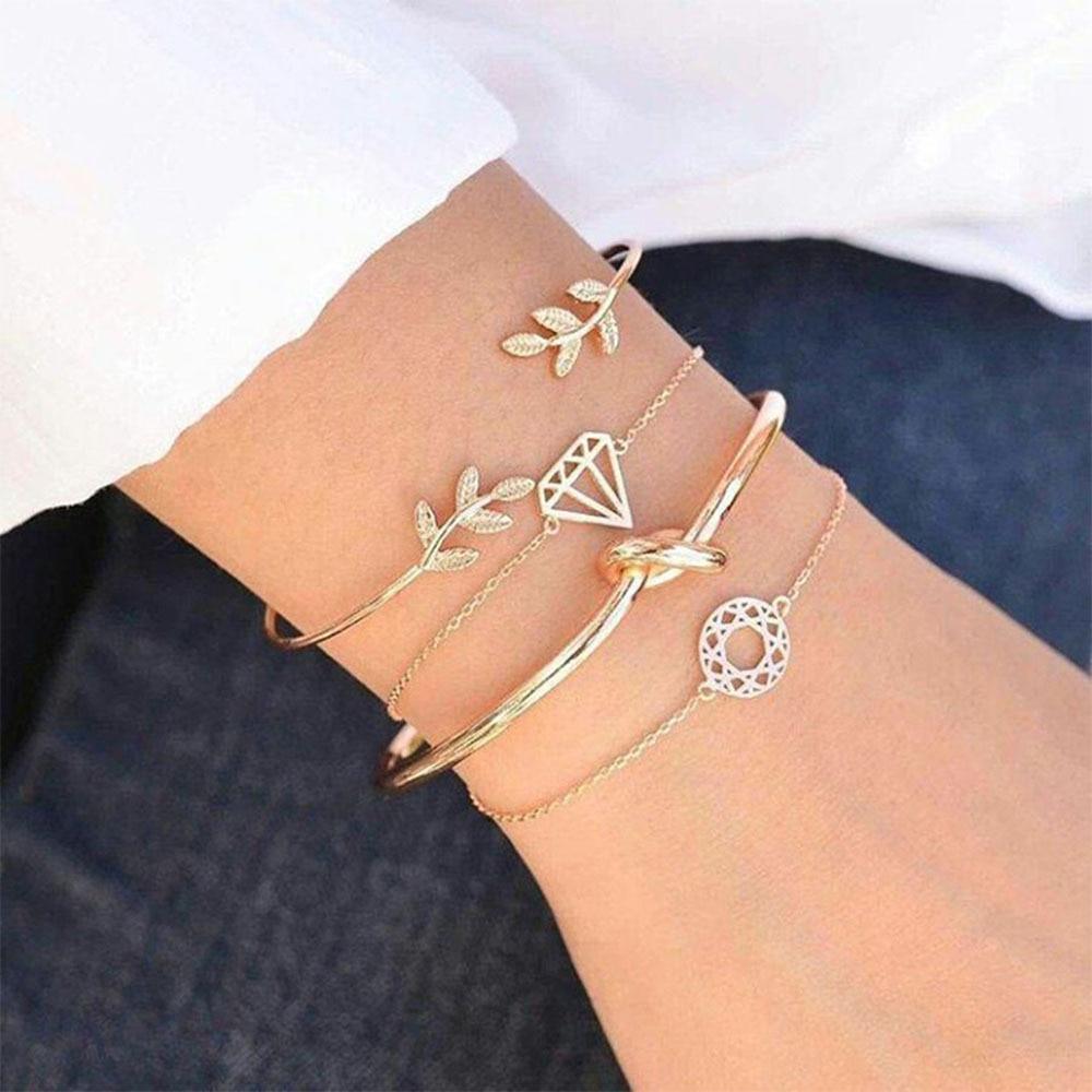 Fashion Bohemia Leaf Round Knot Cuff Bangle Gold Chain Charm Bracelet  for Women Simple Geometric Bracelets Luxury Jewelry - SJB-DIAMOND ELITES