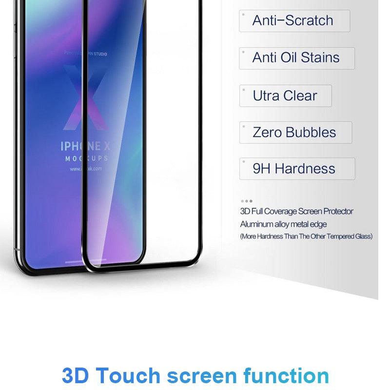 10D Curved Edge Aluminum Alloy Tempered Glass for iPhone X XS MAX 11 12 Pro Max mini 6 6S 7 8 Plus Full Cover Screen Protector  Titanium Alloy Metal Edge Full Coverage Front Tempered Glass Screen Protector for iPhone Stevvex