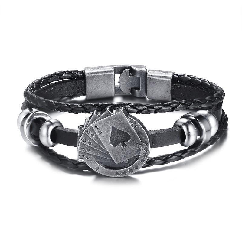 Lucky Vintage Men's Leather Bracelet Playing Cards  Charm Multilayer Braided Men and Women Gift - SJB-DIAMOND ELITES