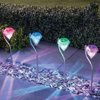 4 Solar Garden Diamond LED Lamps In White Warm White And Multicolor Stainless Steel Lamps For Garden Pathway Yard - SJB-DIAMOND ELITES