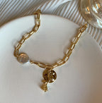 New Handmade Imitation Pearls Gold Metal Link Chain Bracelets for Women Girl Summer Party Luxury Jewelry Gift - SJB-DIAMOND ELITES