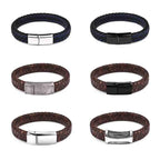 Handmade Luxury Modern Leather Black Blue Braided Leather Bracelet for Men Stainless Steel Design - SJB-DIAMOND ELITES