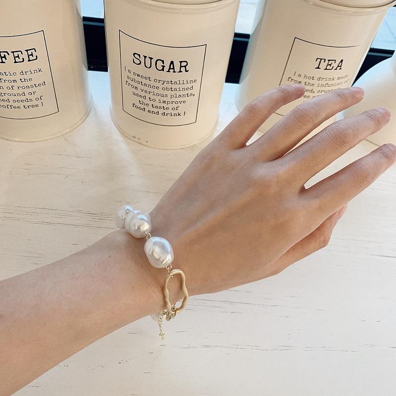 New Handmade Imitation Pearls Gold Metal Link Chain Bracelets for Women Girl Summer Party Luxury Jewelry Gift - SJB-DIAMOND ELITES