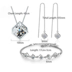 New Style Stamp Silver Color Jewelry Luxury Sets Zircon Elegant Square Cube Necklace Earrings Bracelet For Women - SJB-DIAMOND ELITES