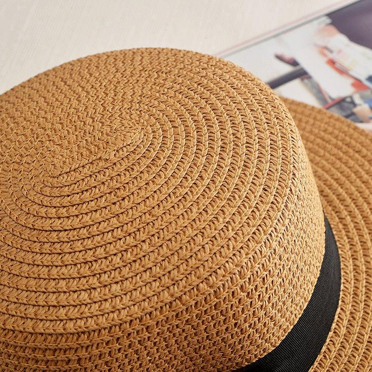 Classic Simple Female Hat For Summer Beach Hat Casual Lady Summer Solid Color Straw Hat Women Elegant Hat Traveling Hats UV Protection Sun Cap Women Flat Bowknot Design Cute Cap Girls Hat 56-58cm Stevvex