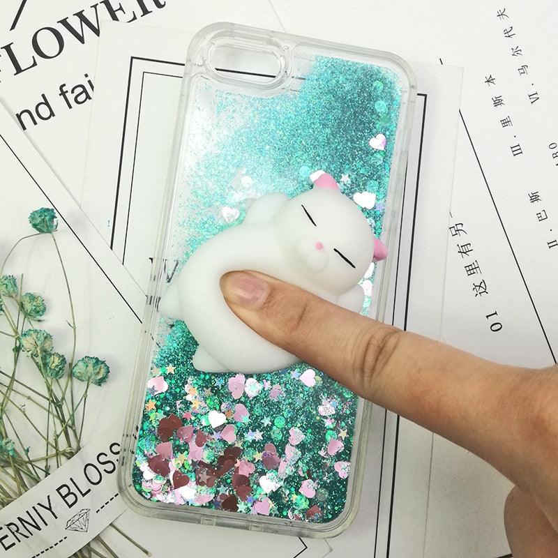 3D  Cat Case For Iphone 5s Se 7 7 Plus Case Liquid Quicksand Glitter Silicone Case For Iphone 8 8 Plus X 6 6s Cover  Rubber Silicone Phone Case Stevvex