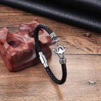 Modern Design Popular Black Leather Anchor Luxury Bracelet For Men Stainless Steel Leather Bracelet Elegant And Couple Bracelet - SJB-DIAMOND ELITES