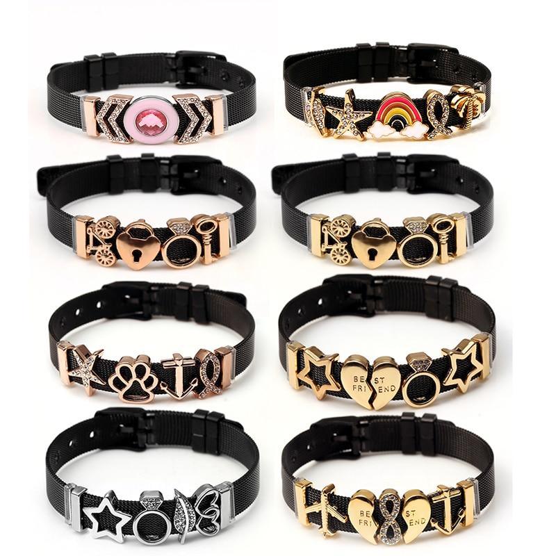 Two-tone Stainless Steel  Bracelets For Women Men Golden Love Heart Beaded  Ribbon  Bracelet & Bangle Gifts - SJB-DIAMOND ELITES