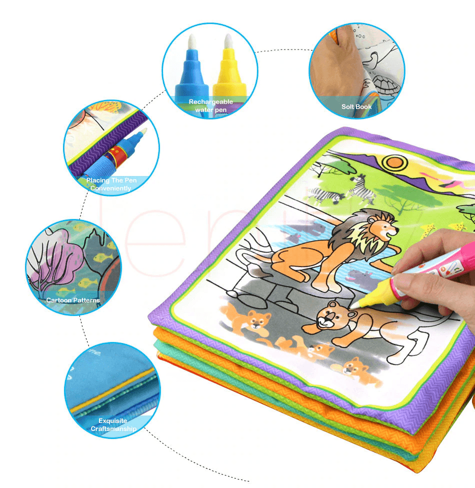 Modern Coloring Magic Water Drawing Book With Pen For Kids and Baby Educational Toy Animals Painting Writing Doodle Cloth Book Kids Drawing Board - SJB-DIAMOND ELITES
