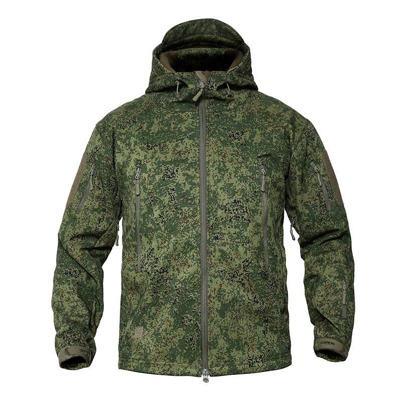 Men's Camouflage Tactical Jacket Green Camouflage Water Resistant Jacket Waterproof Windbreaker Hooded Jackets Ski Jacket Warm Winter Coats Men Soft Winter Hooded Coat Hiking Clothes Stevvex