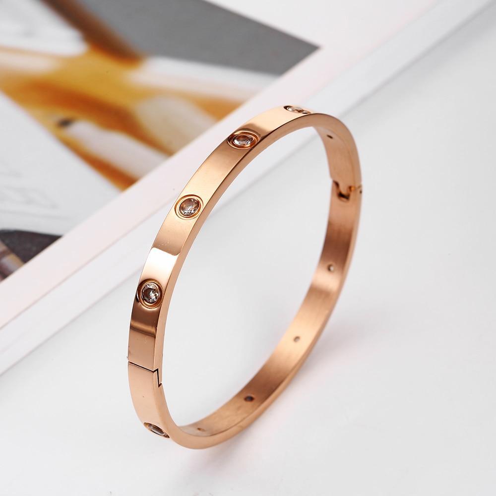 Rose Gold Women's Bracelets Crystal Bangles for Women Bohemian Stainless Steel Fashion Jewelry Love Valentines Day Gift - SJB-DIAMOND ELITES