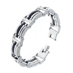 Men Stainless Steel Link Chain Bracelets & Bangles Men's Cuff  Wristband Biker Motorcycle Black Silicone Bracelet - SJB-DIAMOND ELITES