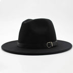 Vintage Winter Autumn Woolen Women Men Belt Buckle Fedora Hat Classic Wide Brim Floppy Hat Retro Warm Top Hat Vintage Cap Women Fedoras Durable Hat