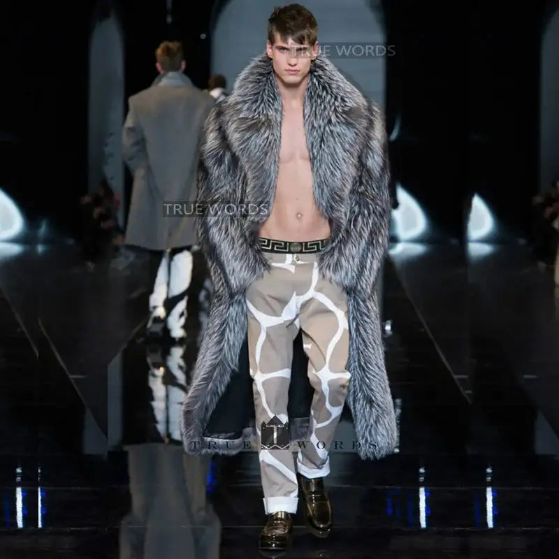 Autumn winter new fur coat men long imitation fox fur coat European and American fur integrated windbreaker  jacket